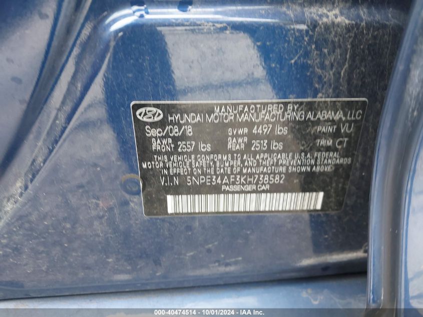 5NPE34AF3KH738582 2019 Hyundai Sonata Sport