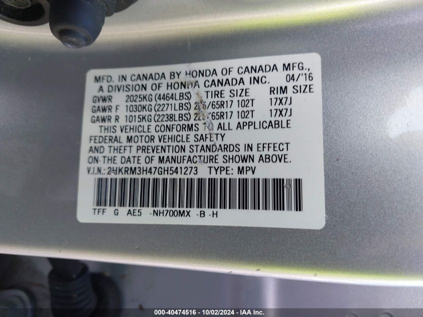 2HKRM3H47GH541273 2016 Honda Cr-V Se