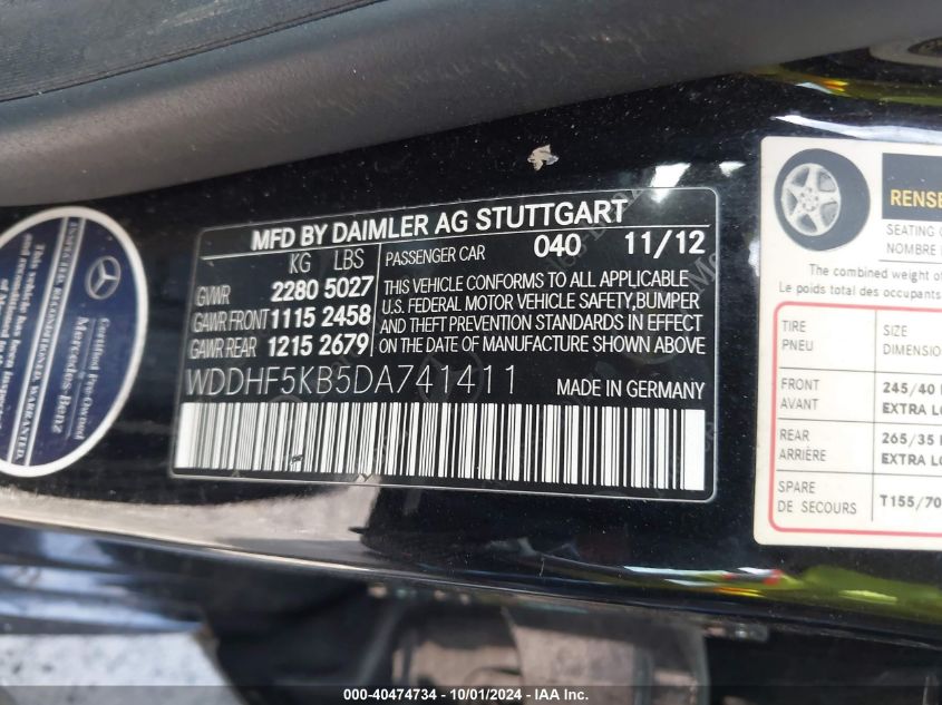 WDDHF5KB5DA741411 2013 Mercedes-Benz E 350