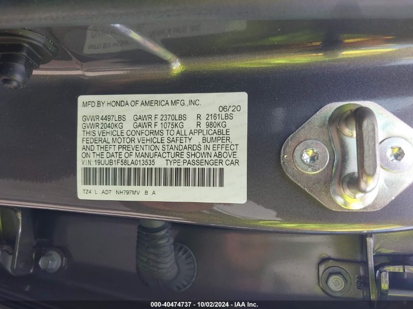 19UUB1F58LA013535 2020 Acura Tlx Tech Package