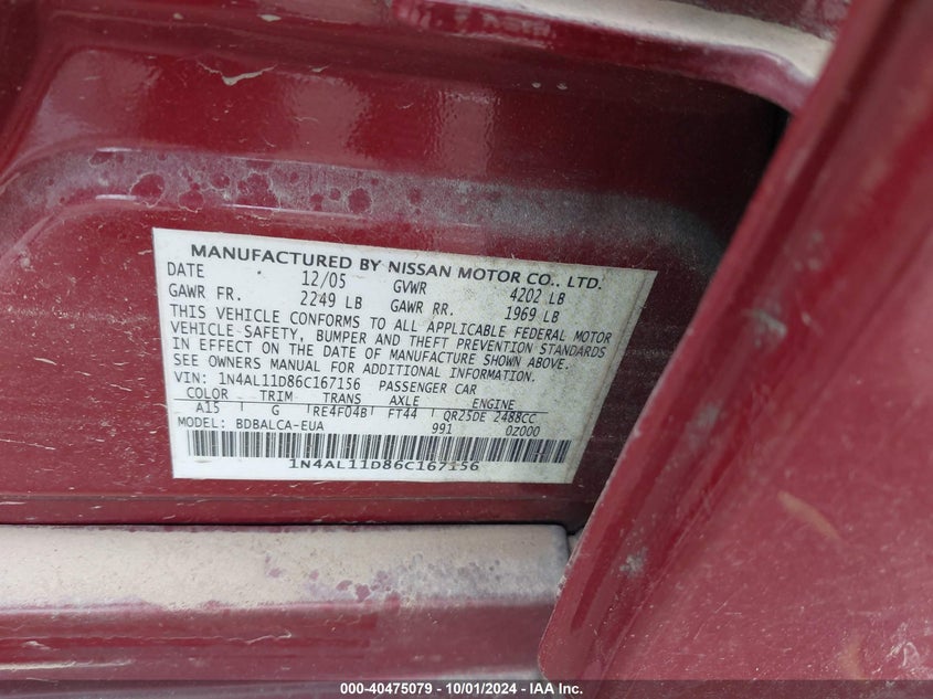 1N4AL11D86C167156 2006 Nissan Altima 2.5 S