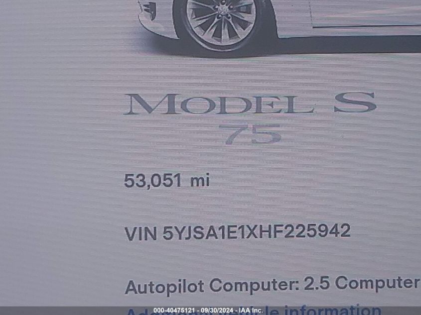 5YJSA1E1XHF225942 2017 Tesla Model S 60/75