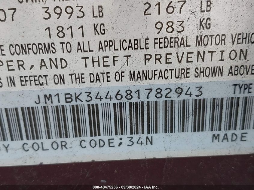 JM1BK344681782943 2008 Mazda Mazda3 S Sport