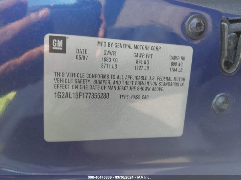 1G2AL15F177355280 2007 Pontiac G5