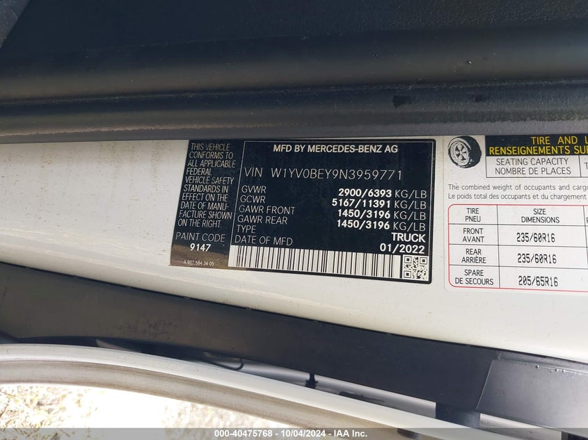 2022 MERCEDES-BENZ METRIS - W1YV0BEY9N3959771