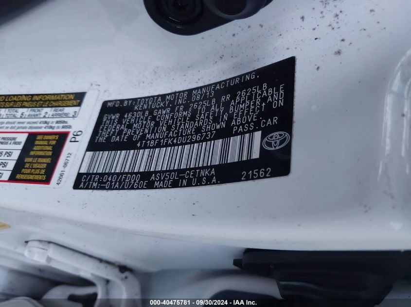 4T1BF1FK4DU296737 2013 Toyota Camry Le