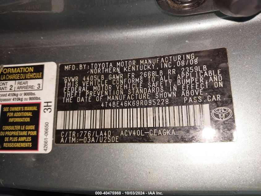 4T4BE46K69R095228 2009 Toyota Camry Xle