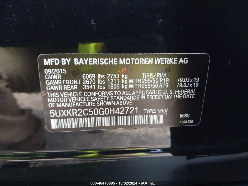 VIN 5UXKR2C50G0H42721 2016 BMW X5, Sdrive35I no.9