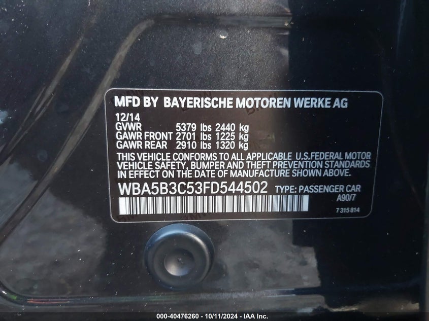 2015 BMW 535I XDRIVE - WBA5B3C53FD544502