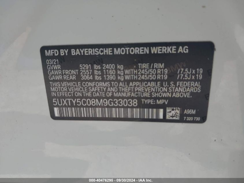 5UXTY5C08M9G33038 2021 BMW X3 xDrive30I