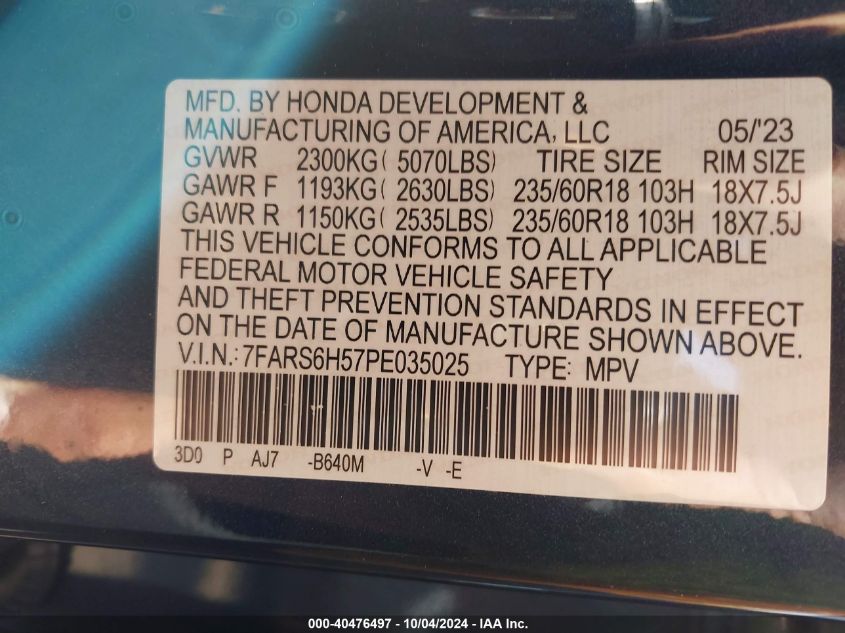 7FARS6H57PE035025 2023 Honda Cr-V Hybrid Sport