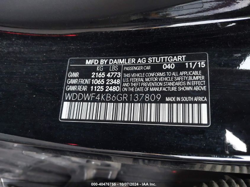 WDDWF4KB6GR137809 2016 Mercedes-Benz C 300 4Matic/Luxury 4Matic/Sport 4Matic