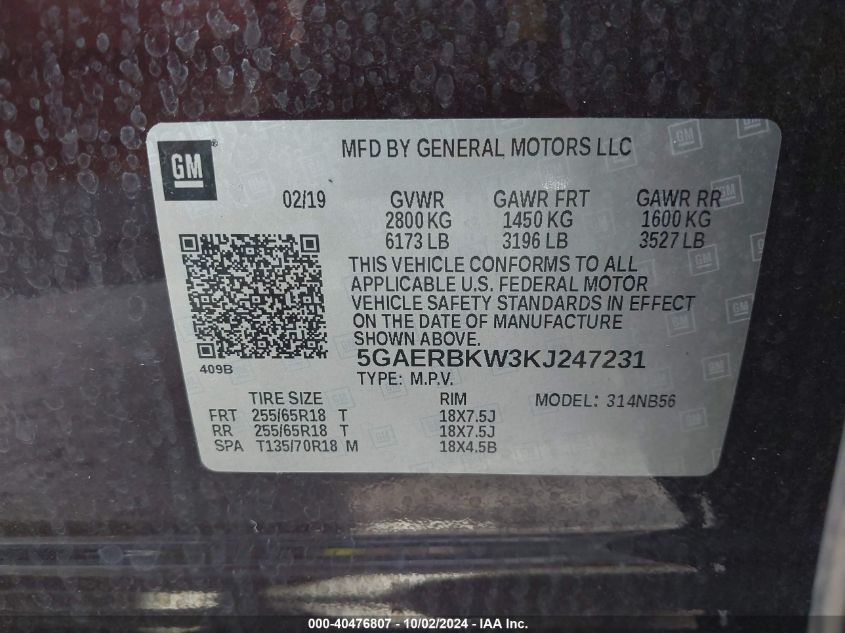 VIN 5TDJRKEC1RS214644 2019 BUICK ENCLAVE no.9