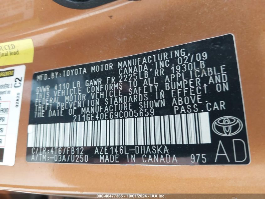 2T1GE40E69C005659 2009 Toyota Matrix Xrs