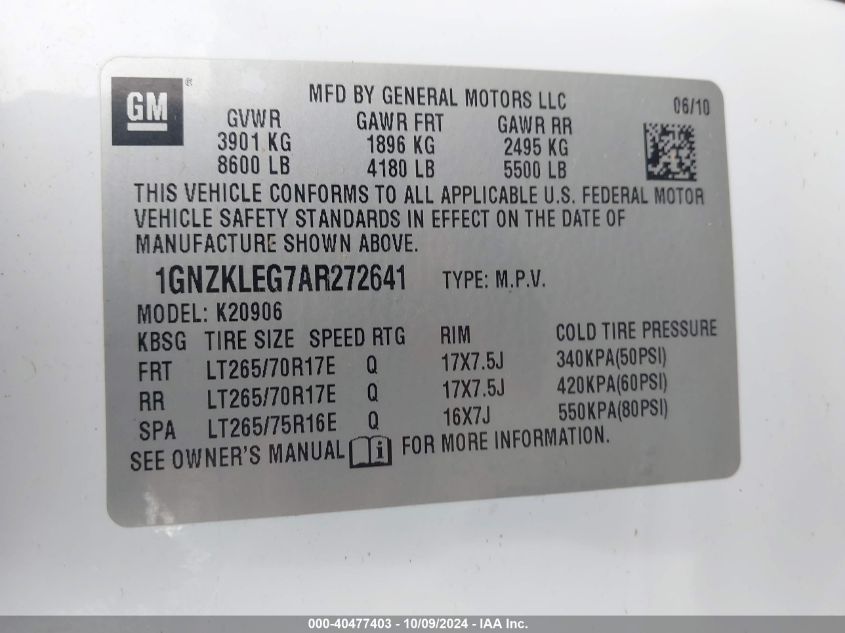 1GNZKLEG7AR272641 2010 Chevrolet Suburban 2500 Ls