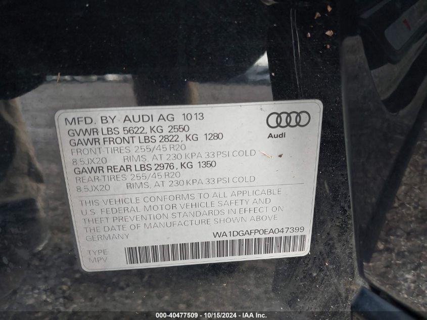 VIN WA1DGAFP0EA047399 2014 AUDI Q5 no.9