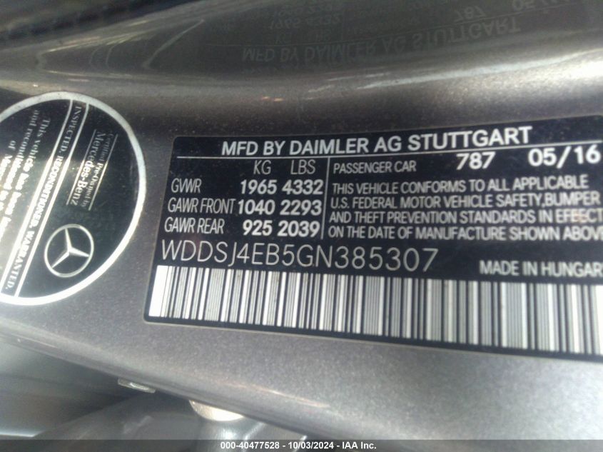 WDDSJ4EB5GN385307 2016 Mercedes-Benz Cla 250