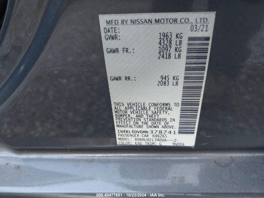 VIN 1N4BL4DV6MN378741 2021 NISSAN ALTIMA no.9