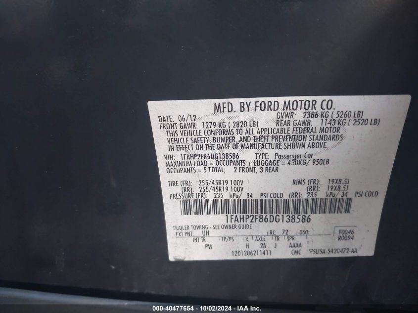 1FAHP2F86DG138586 2013 Ford Taurus Limited