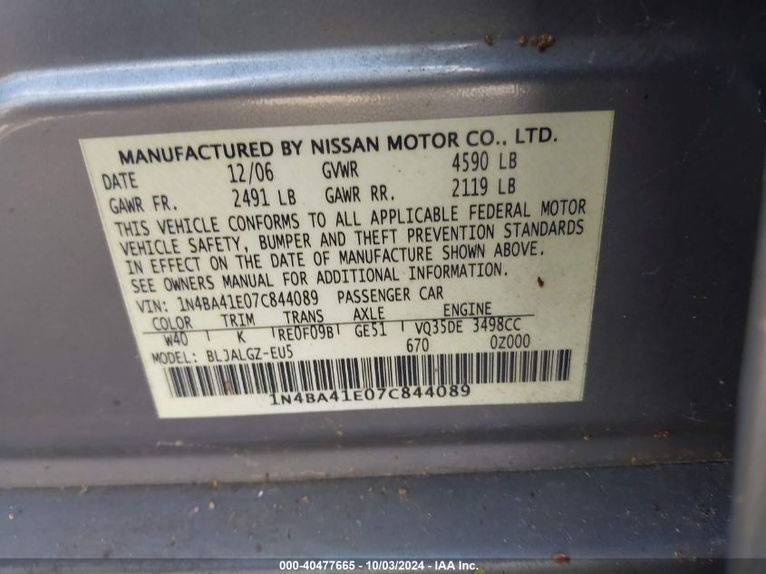 1N4BA41E07C844089 2007 Nissan Maxima 3.5 Sl