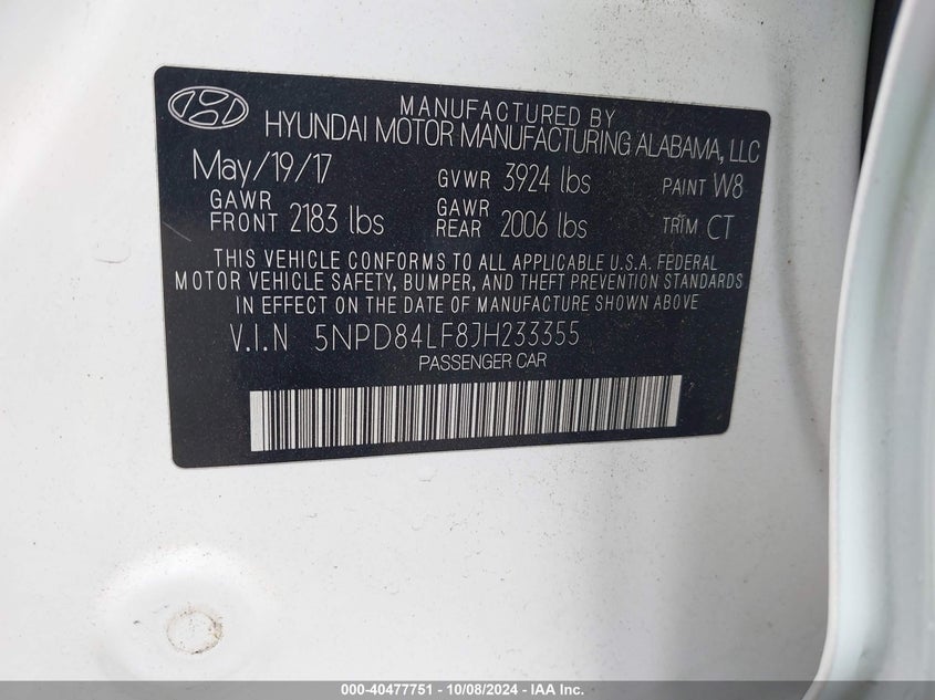 VIN 5NPD84LF8JH233355 2018 HYUNDAI ELANTRA VALUE EDITION