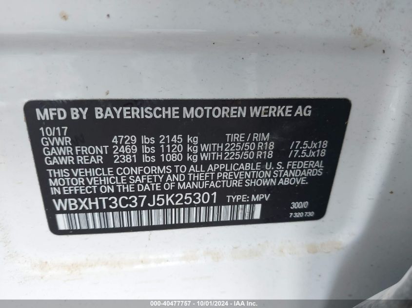 WBXHT3C37J5K25301 2018 BMW X1 xDrive28I