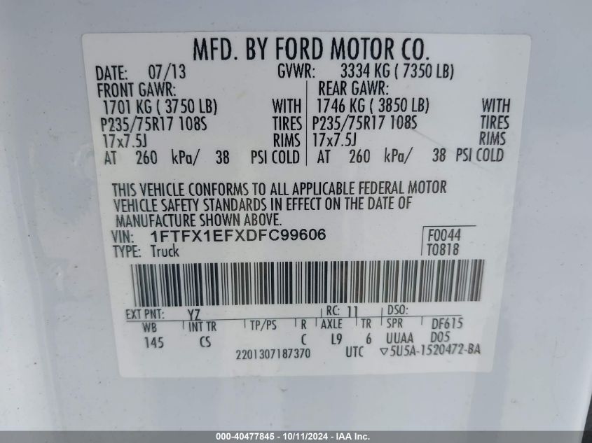 1FTFX1EFXDFC99606 2013 Ford F-150 Xl