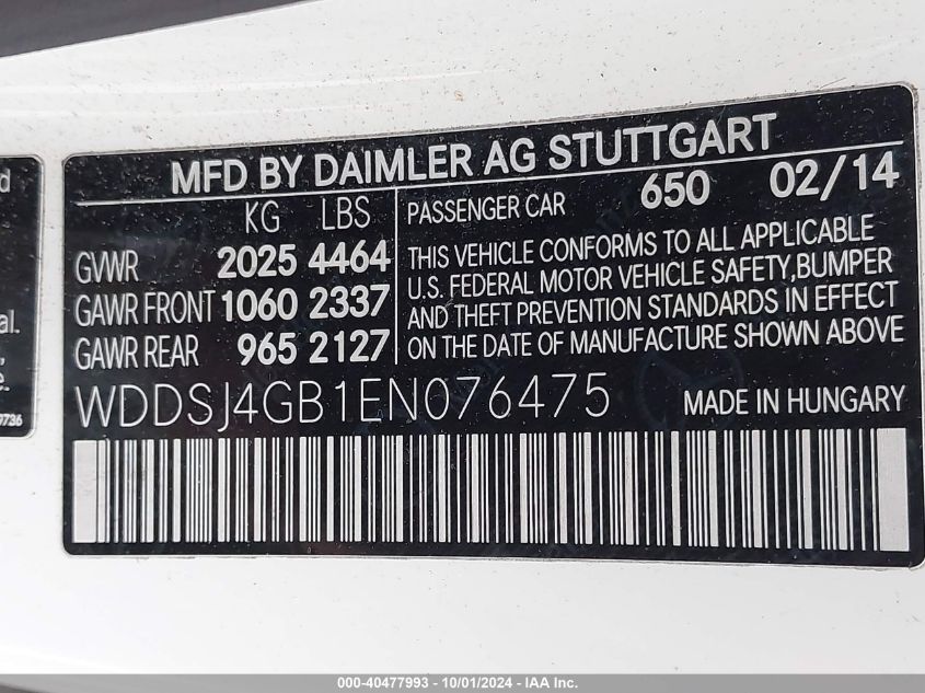 WDDSJ4GB1EN076475 2014 Mercedes-Benz Cla 250 4Matic