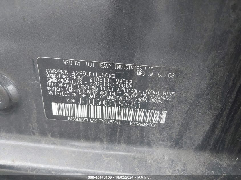 JF1GE60639H505753 2009 Subaru Impreza 2.5I