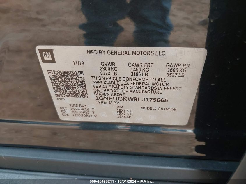 1GNERGKW9LJ175665 2020 Chevrolet Traverse Fwd Lt Cloth