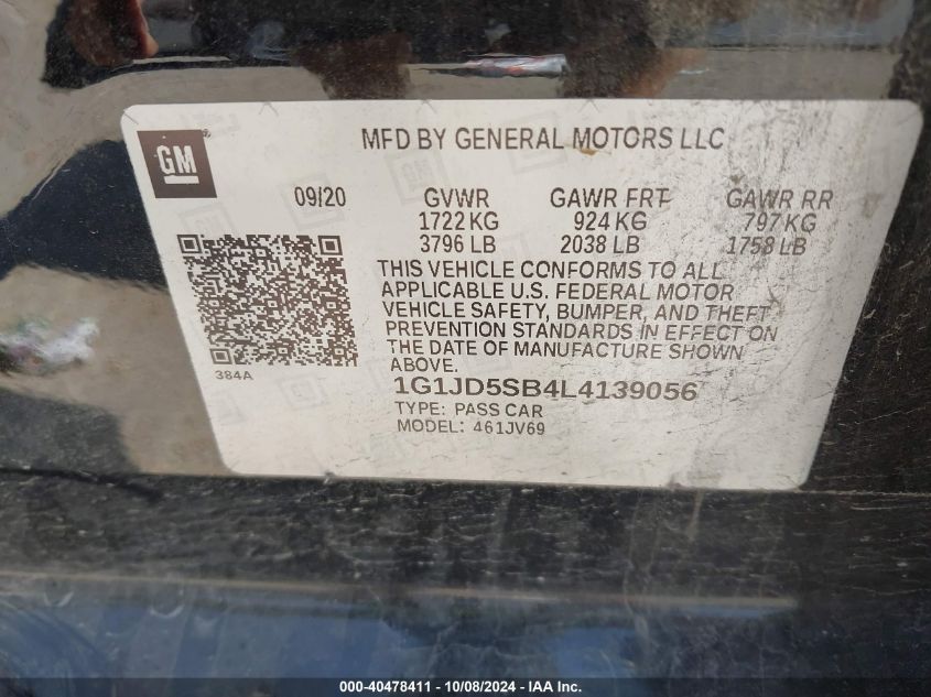 1G1JD5SB4L4139056 2020 Chevrolet Sonic Lt