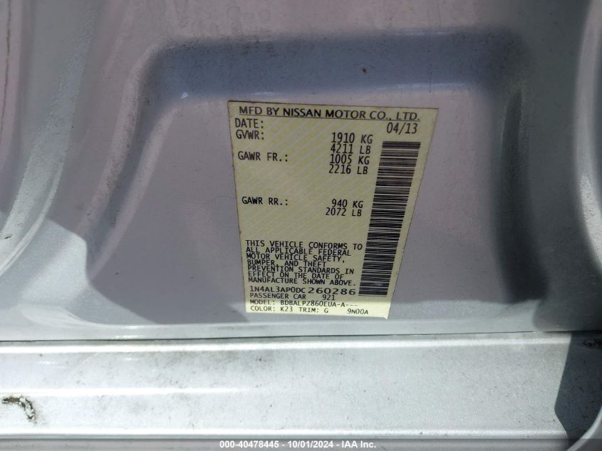 1N4AL3AP0DC260286 2013 Nissan Altima 2.5/S/Sv/Sl