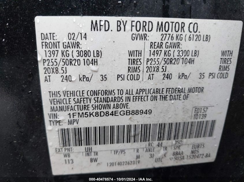 1FM5K8D84EGB88949 2014 Ford Explorer Xlt