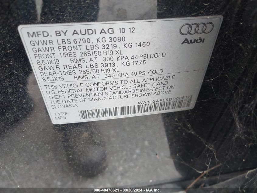 WA1LGAFE8DD006123 2013 Audi Q7 3.0T Premium