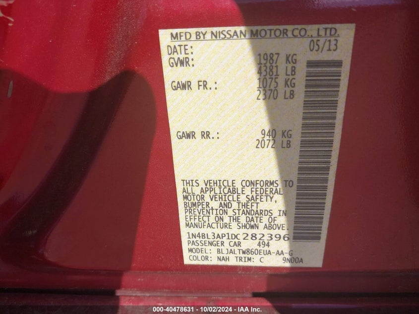 1N4BL3AP1DC282396 2013 Nissan Altima 3.5 Sv