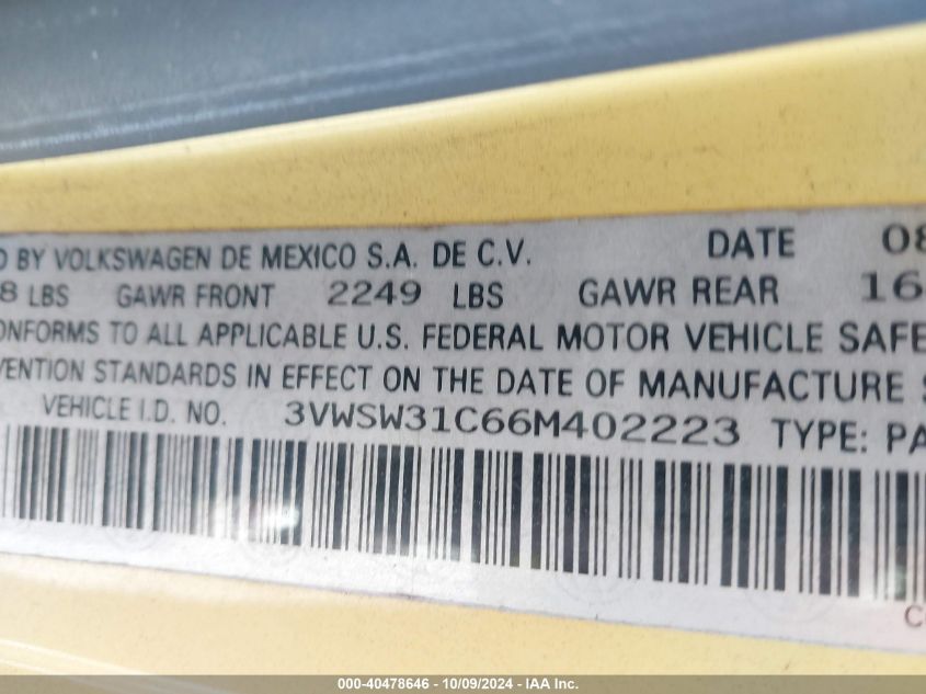 3VWSW31C66M402223 2006 Volkswagen New Beetle 2.5