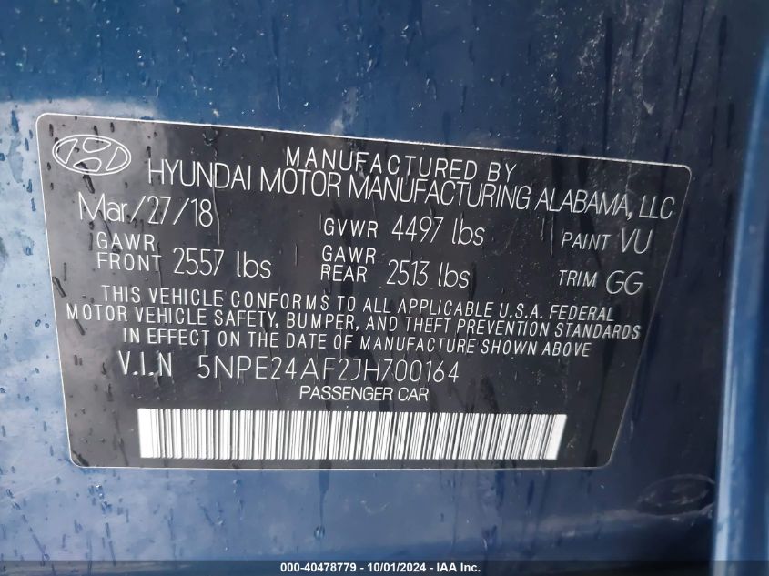 5NPE24AF2JH700164 2018 Hyundai Sonata Se