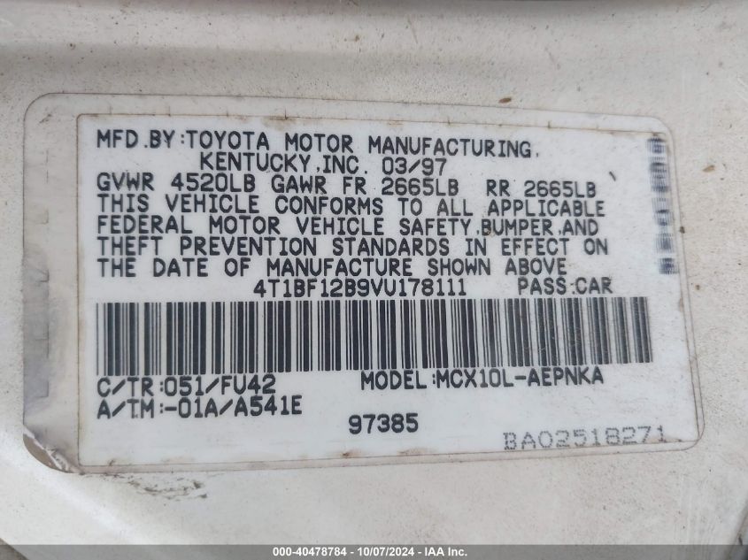 4T1BF12B9VU178111 1997 Toyota Avalon Xl