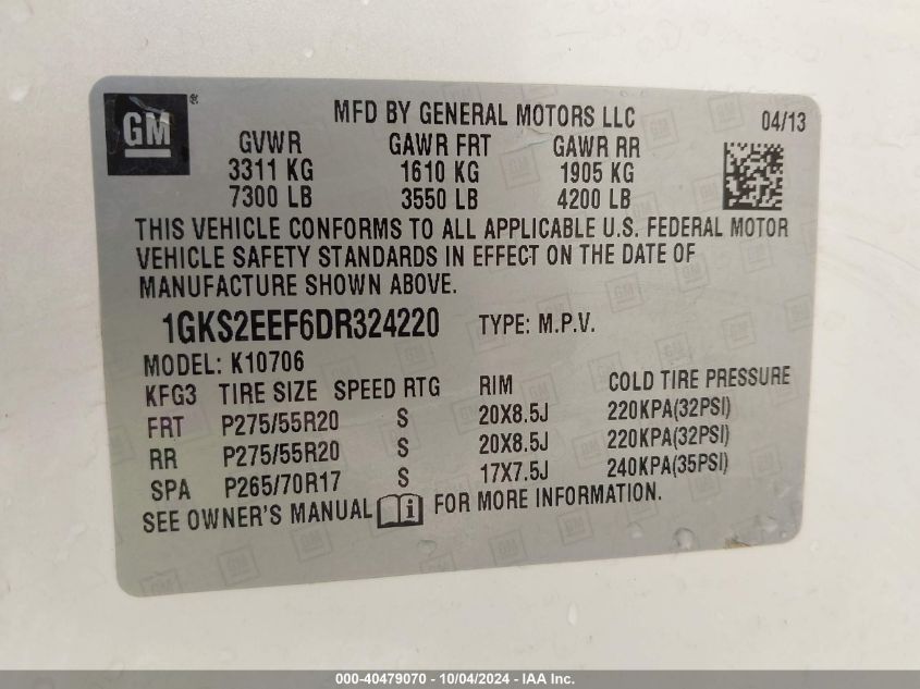 1GKS2EEF6DR324220 2013 GMC Yukon Denali