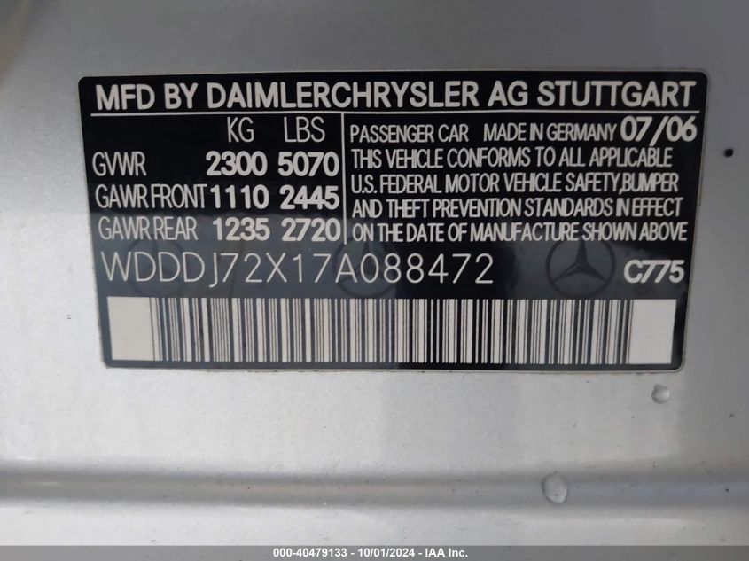 WDDDJ72X17A088472 2007 Mercedes-Benz Cls 550 550