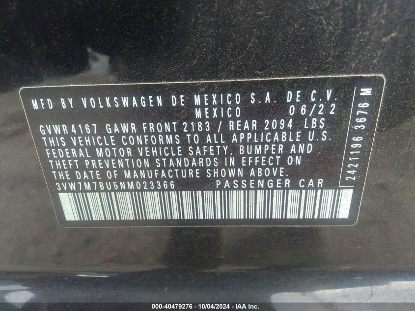 3VW7M7BU5NM023366 2022 Volkswagen Jetta 1.5T Se