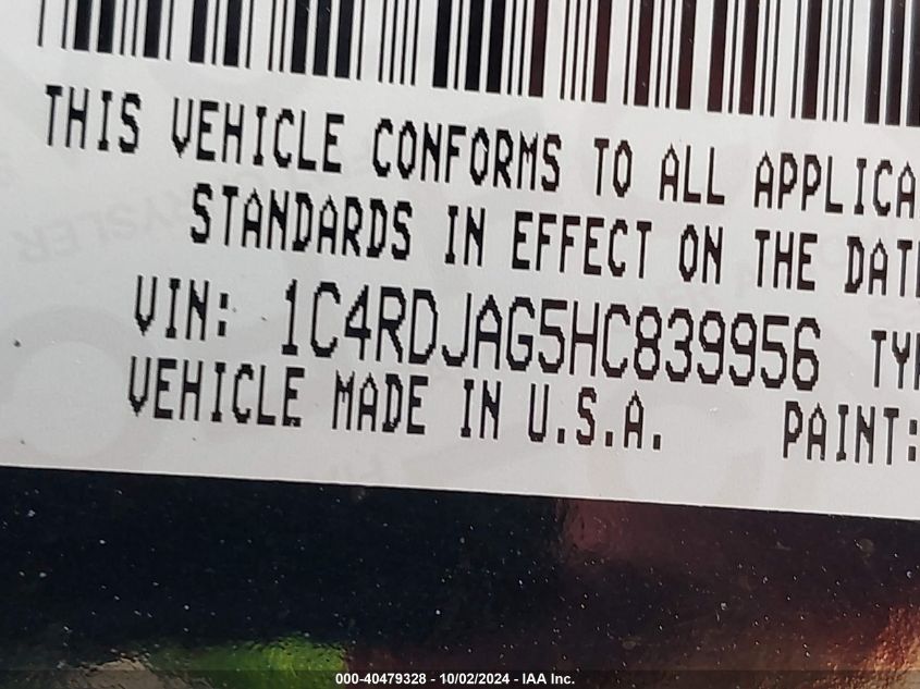 1C4RDJAG5HC839956 2017 Dodge Durango Sxt Awd