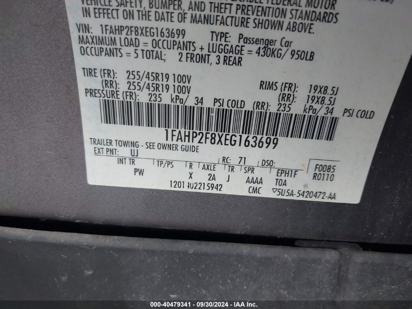 1FAHP2F8XEG163699 2014 Ford Taurus Limited