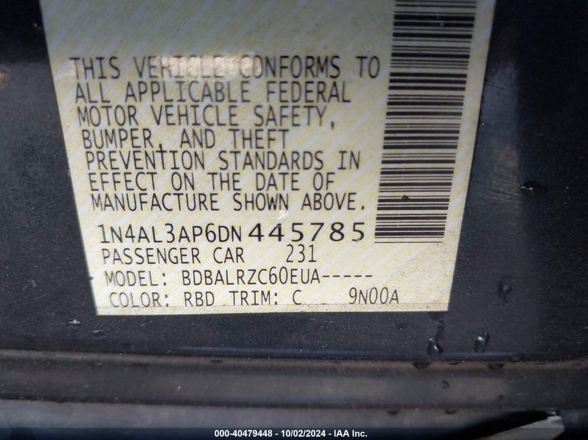 1N4AL3AP6DN445785 2013 Nissan Altima 2.5 S