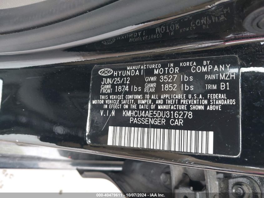 KMHCU4AE5DU316278 2013 Hyundai Accent Gls/Se