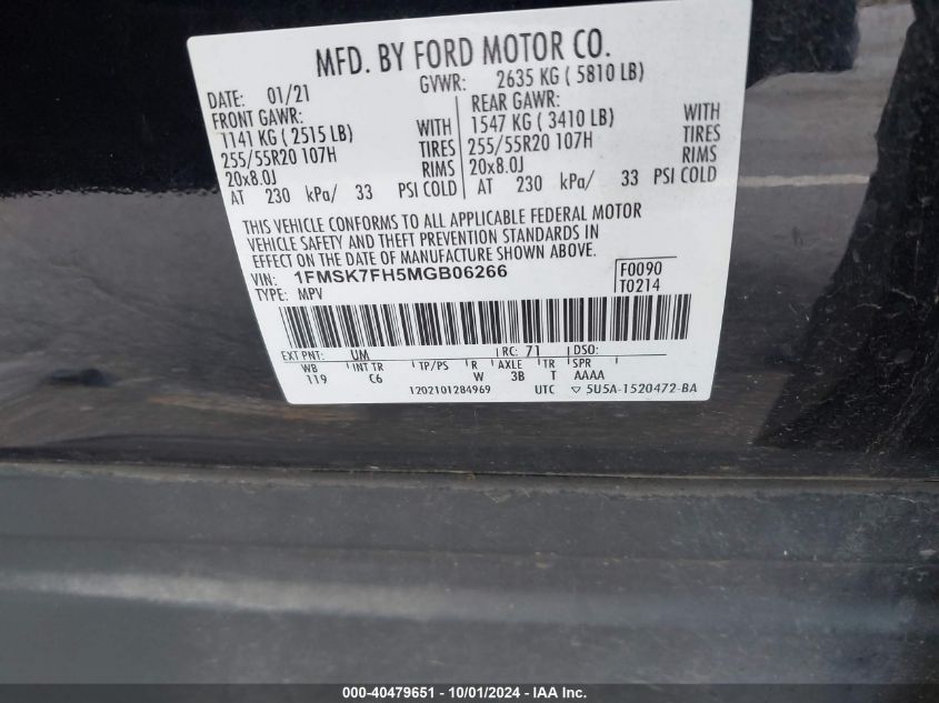 1FMSK7FH5MGB06266 2021 Ford Explorer Limited