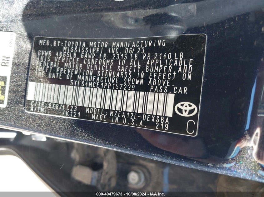 2023 TOYOTA COROLLA(VIN: 5YFS4MCE1PP157239