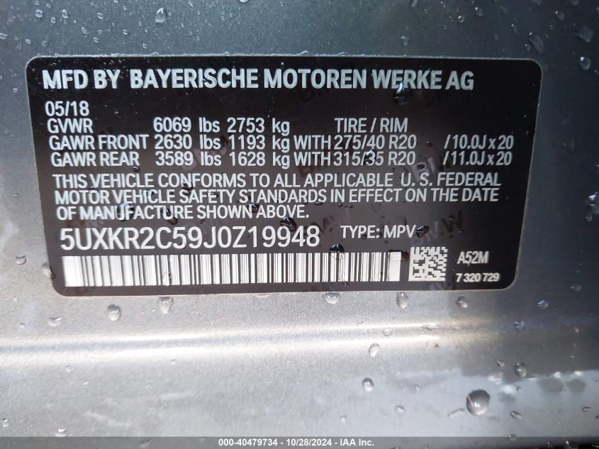 VIN 5UXKR2C59J0Z19948 2018 BMW X5, Sdrive35I no.9