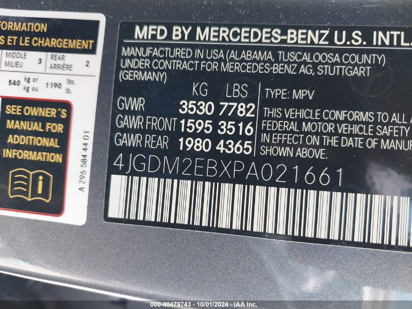 4JGDM2EBXPA021661 2023 Mercedes-Benz Eqs 450 Suv 4Matic