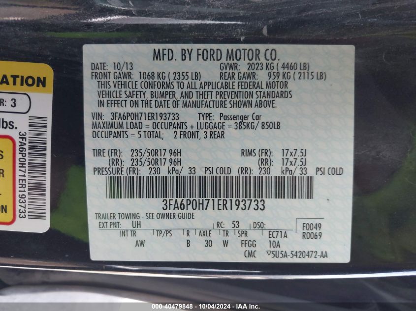 3FA6P0H71ER193733 2014 Ford Fusion Se